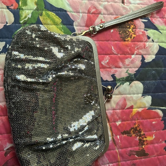 Grey/graphite Sequin Visit Coach clutch - Picture 6 of 7